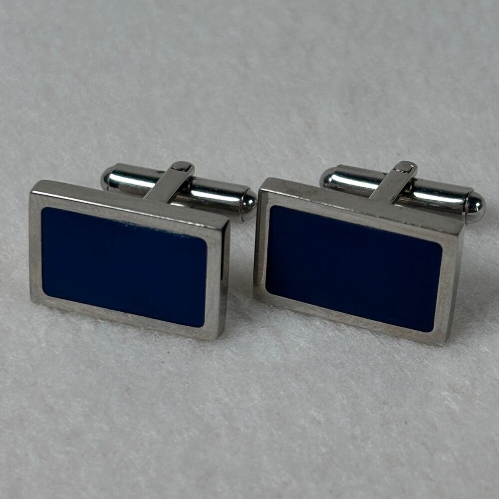 Murano Stainless Steel Blue Rectangular Silver Tone Cufflinks